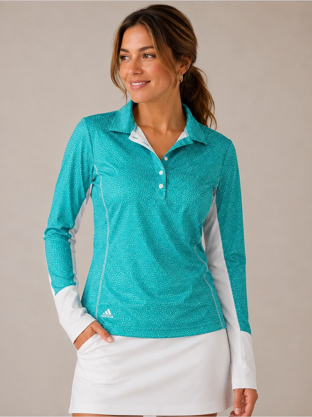 Adidas Golf Turquoise and‎ White Long Sleeve Polo